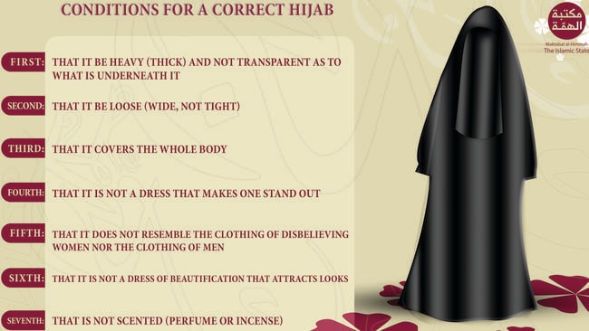 An Islamic State instructional pamphlet on the correct use of the hijab garment was posted on