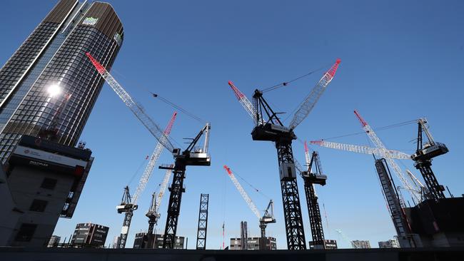 Cranes at Queen’s Wharf in Brisbane CBD. Picture: Peter Wallis