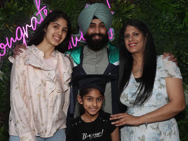 Ekamjot Kaur, Harkaran Singh, Ek Nauneet Kaur and Eknoor Kaur. Deakin School of Education;  NIKERI; and Centre of Humanitarian Leadership students graduated on Wednesday lunchtime. Picture: Alan Barber