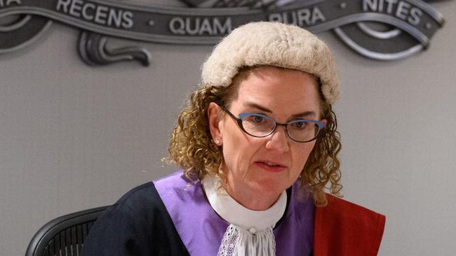 Judge Sarah Huggett handing down her verdict on Dawson in the NSW District Court. Picture: AAP/Dan Himbrechts