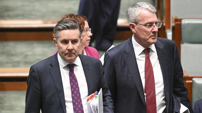 Health Mark Butler, Social Services Minister Amanda Rishworth and Attorney-General Mark Dreyfus. Picture: Martin Ollman/NewsWire