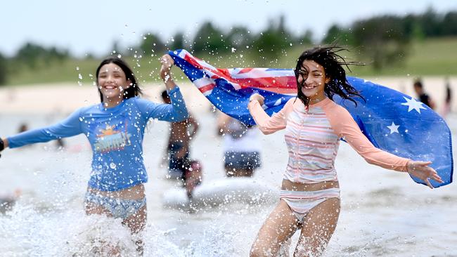 Alannah 12 and sister Charlotte Sweeney 11 at Australia Day celebration at Penrith beach.Photo Jeremy Piper