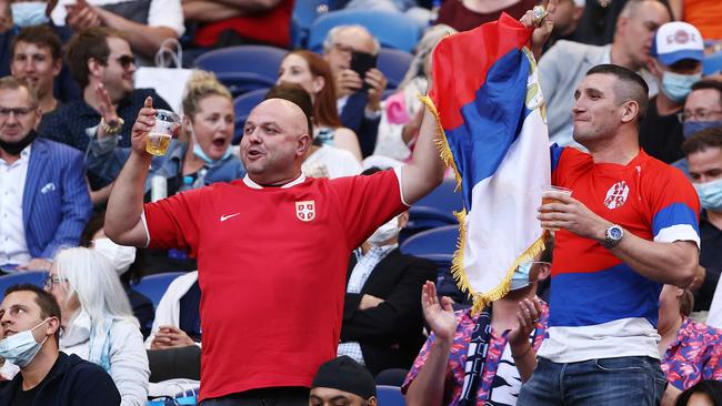 Serbian fans show their support for Novak Djokovic. Picture: Getty Images