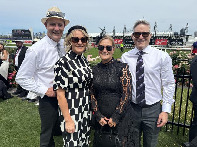 Peter Humphrey, Nicole Humphrey, Sue-Anne Carroll and Darrin Carroll at Flemington for Derby Day on November 2, 2024. Picture: Phillippa Butt