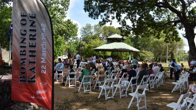 About 150 people attended a commemoration ceremony yesterday for the 79th anniversary of the Bombing of Katherine. Picture: Katherine Town Council