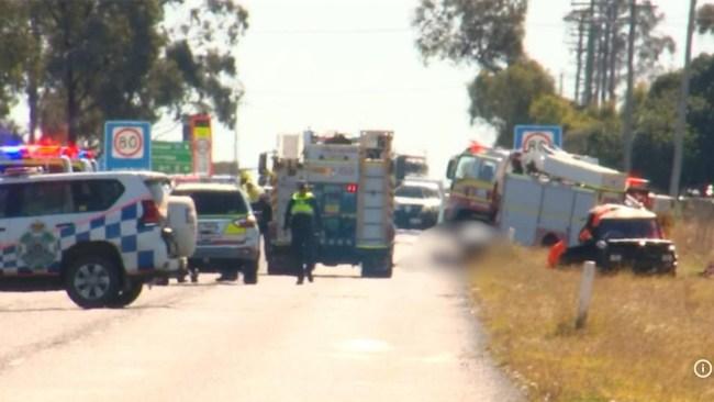 The crash occurred at Jimbour East on Monday morning. Photo: Seven News