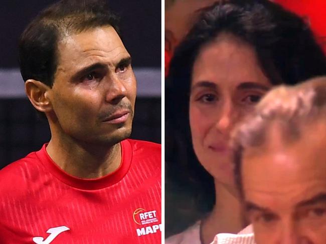 Rafael Nadal and wife Maria Francisca Perello were in tears.Photo: Twitter and Jorge GUERRERO / AFP