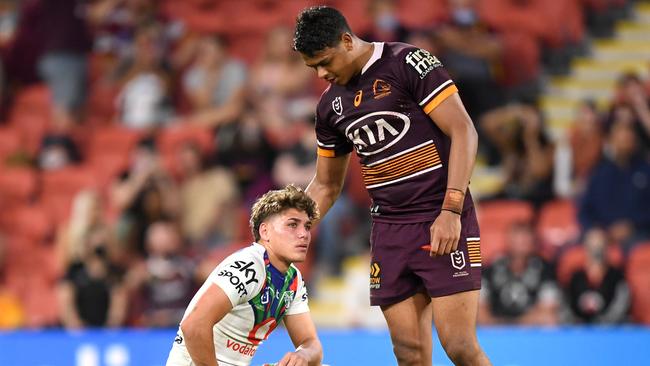 Reece Walsh and Selwyn Cobbo will be teammates at the Broncos next season. Picture: NRL Images