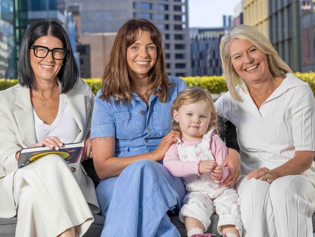 SA WEEKEND - Mothers Day feature with Nikki Govan, Sharon Templeton and Bre Tarca with her daughter Nellie,2  in Adelaide CBD. Pictured on 30th April 2025. Picture: Ben Clark