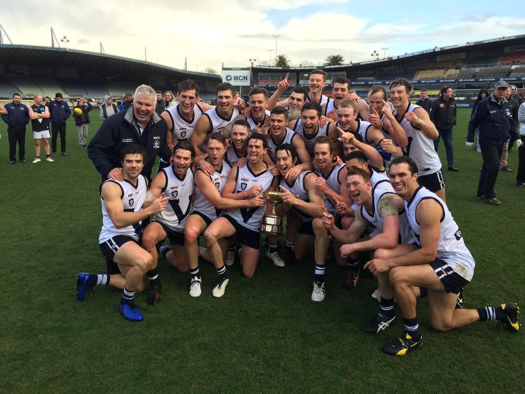 Unforgettable memory: The victorious Vic Country side after defeating the Amateurs at Ikon Park in Carlton. Picture: Hannah Driscoll