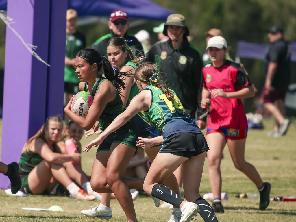 Cavendish Road State High V Innisfail State High at the 2024 Gold Coast Titans All Schools Touch Football Picture: Glenn Campbell