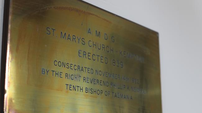 The foundation plaque at St Mary’s Church in Kempton. Picture: LUKE BOWDEN