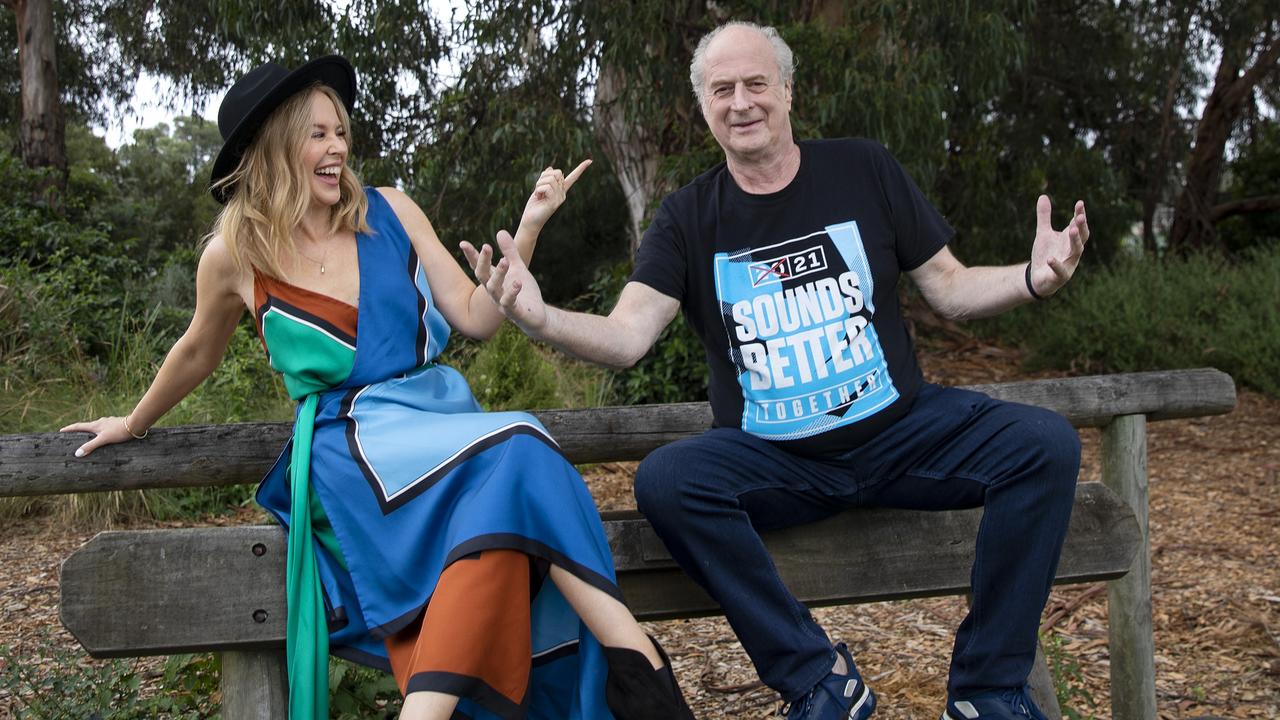 Kylie Minogue with Michael Gudinski in Mallacoota in January. Picture: Mushroom Group