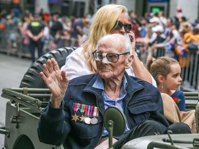 WW2 veteran Roy Bryer in Brisbane for the 2023 ANZAC Day March. Picture: NCA NewsWire / Glenn Campbell