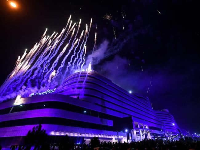 Pakistanis watch fireworks during New Year celebrations in Rawalpindi. Picture: AFP