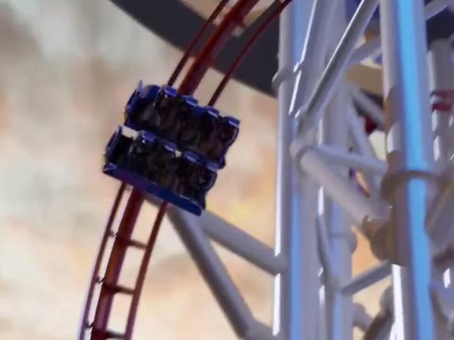 The carriage hangs precariously over the edge, upside down. Picture: Skyplex.