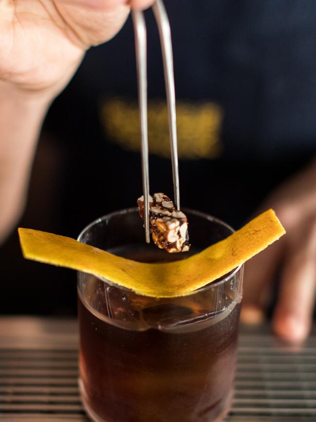 A pecan-infused vermouth, with toasted pecans caramelised with sugar. Picture: Supplied