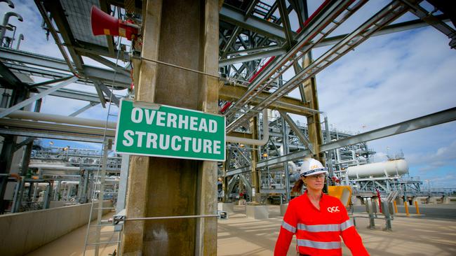 A worker at the Queensland Curtis Liquefied Natural Gas (QCLNG) project site. Picture: Bloomberg