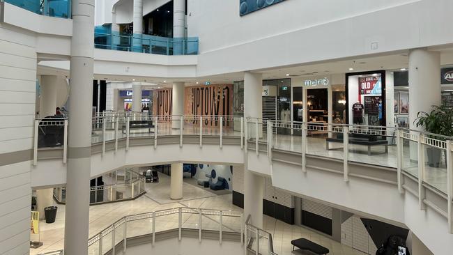 Upper floors resemble a ghost town with very few shoppers in the newly named Uptown, formerly the Myer Centre, Brisbane. Pic: Lyndon Mechielsen