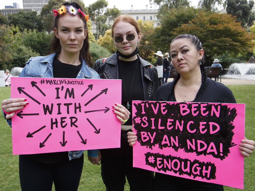 Women gather in Melbourne to participate in a nationwide Australian women’&#149;s justice rally. Picture: David Geraghty/NCA NewsWire