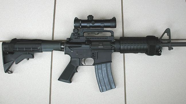 An AR-15 Colt Tactical Carbine assault rifle, similar to one of the weapons used by the gunman when he went on a shooting killing spree inside a movie cinema in Aurora, Colorado, US.