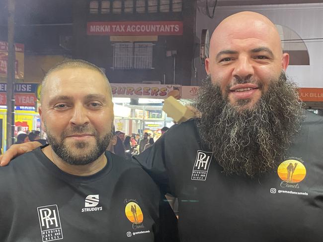 Abdul Obeid (pictured left) and Yassr Yatim (pictured right) are the proud owners of the camel burger stall at Ramadan Night Markets. Picture: Kirsten Jelinek