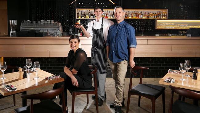 L-R Lucy Baker Manager, George Cox Head Chef, Josh Paull (Paull) Bar Manager. New Moonah restaurant St. Albi has opened. Picture Nikki Davis-Jones