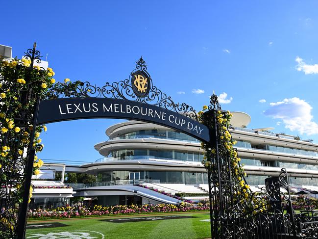 MELBOURNE, AUSTRALIA - NOVEMBER 07: General view of the archway during Melbourne Cup Day at Flemington Racecourse on November 07, 2023 in Melbourne, Australia. (Photo by Vince Caligiuri/Getty Images)