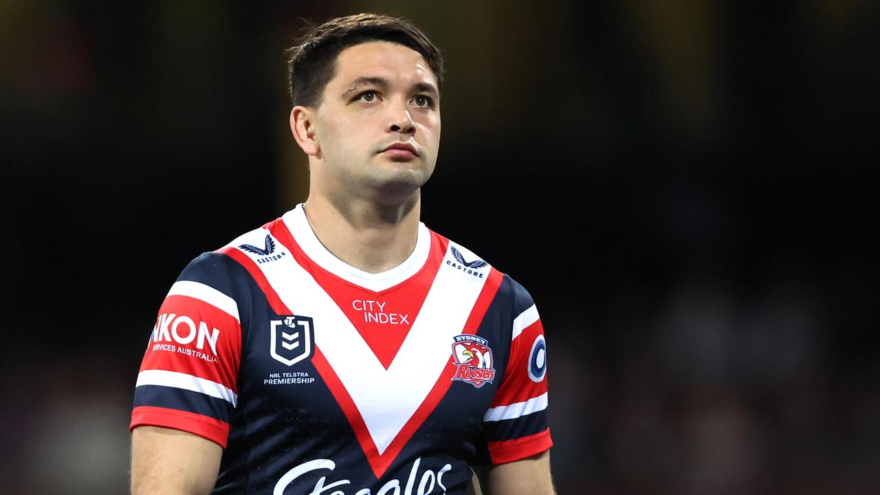 Brandon Smith of the Roosters looks on prior to the round 20 NRL match between Sydney Roosters and Melbourne Storm at Sydney Cricket Ground on July 15, 2023 in Sydney, Australia. (Photo by Jeremy Ng/Getty Images)