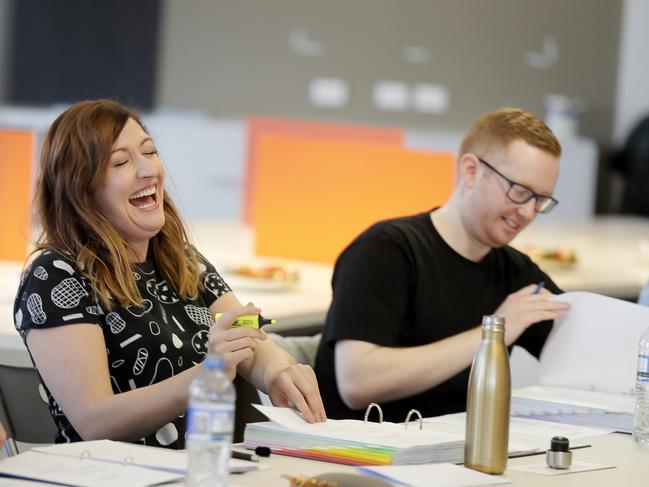 Comedians Celia Pacquola and Luke McGregor. First table reading for Rosehaven Season 3. Picture: RICHARD JUPE