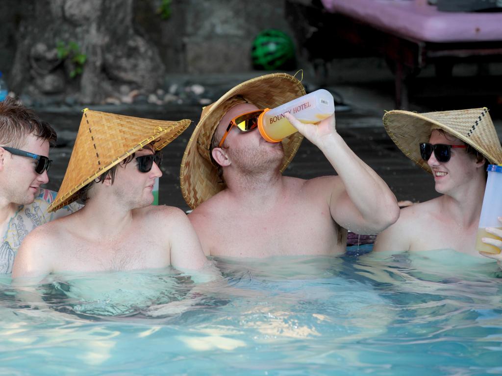 A pool full of Toolies mixed with Schoolies at the Bounty hotel in Kuta. Picture: Nathan Edwards