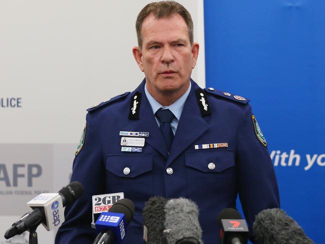 Police Deputy Commissioner Investigations and Counter Terrorism David Hudson addresses the media during a joint media conference this week after charges were laid against Mahmoud and Khaled Khayat. Picture: Don Arnold/Getty Images