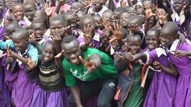 Awer Mabil‘s ‘Barefoot to Boots’ charity, which donates soccer gear from Australian clubs to the people of the Kakuma refugee camp in Kenya. Picture: Facebook