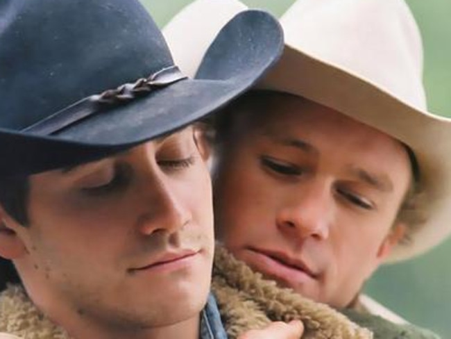 Also love at first sight ... Heath Ledger with Jake Gyllenhaal in Brokeback Mountain. Picture: Supplied