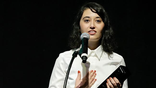 Melbourne director Noora Niasari accepts the Audience Award: World Cinema Dramatic for her film Shayda at the Sundance Film Festival. Picture: Michael Loccisano/Getty Images