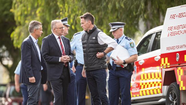 Anthony Albanese joined NSW Premier Chris Minns at a childcare centre in Maroubra that was firebombed in what was an anti-semitic attack. Picture: NewsWire/ Julian Andrews