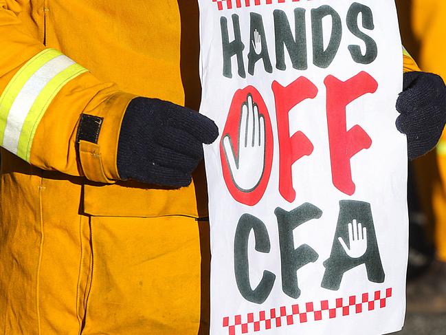 CFA trucks protest at Ararat Aerodrome waiting for the Premier Daniel Andrews to land.The Premier who was in Ararat to announce a major renewable energy initiative was driven by car and did not land at the Aerodrome.