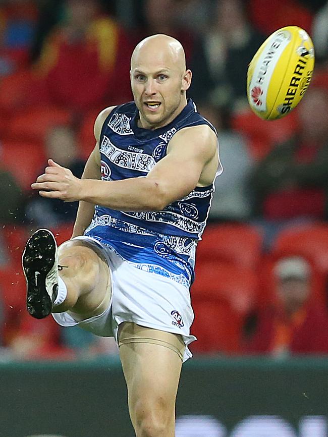 Gary Ablett snaps a goal against Gold Coast this year. Picture: Jono Searle/AFL Photos/Getty Images.