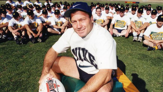 Rugby league legend Terry Lamb, with top junior hopefuls in 1995.