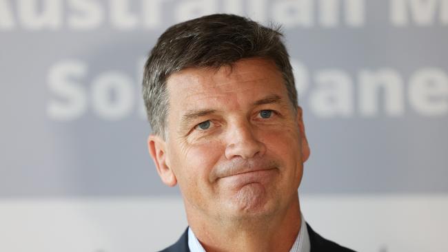 The Minister for Industry, Energy and Emissions Reduction Angus Taylor is seen at the Tindo Solar manufacturing plant in Mawson lakes, Adelaide. Picture: NCA NewsWire / David Mariuz