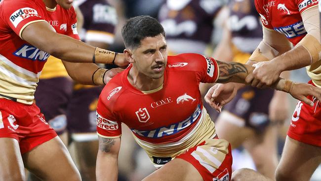 The Dolphins' Jeremy Marshall-King played injured against the Broncos. Picture: NRL Imagery