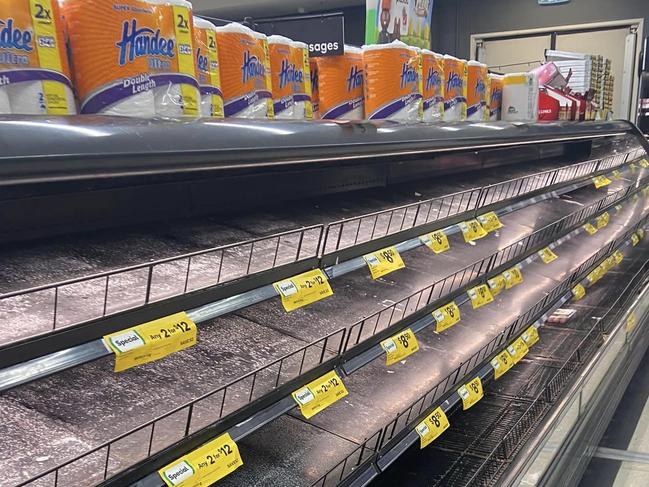 Empty Woolworths shelves on Monday March 13. Picture: Kayla-May Nielsen