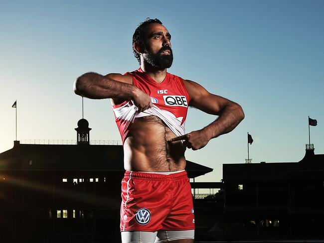 Adam Goodes ahead of the AFL Indigenous Round in 2013.