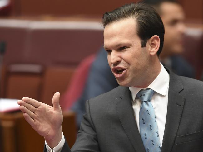 Australian Resource Minister Matt Canavan speaks during Senate Question Time in the Senate chamber at Parliament House in Canberra, Tuesday, November 28, 2017. (AAP Image/Lukas Coch) NO ARCHIVING