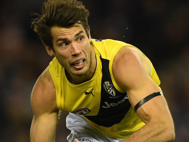 Alex Rance of the Tigers is seen in action during the Round 16 AFL match between the St.Kilda Saints and the Richmond Tigers at Etihad Stadium in Melbourne, Saturday, July 8, 2017. (AAP Image/Julian Smith) NO ARCHIVING, EDITORIAL USE ONLY
