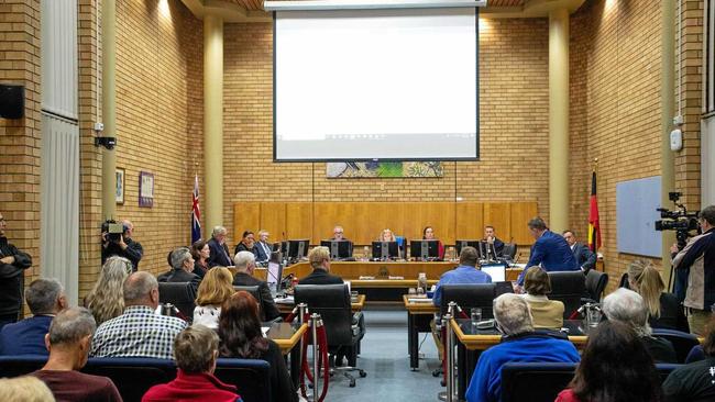 Last week&#39;s Coffs Harbour City Council meeting discussing the tender for the $76.5 million Cultural and Civic Space development. Picture: TREVOR VEALE