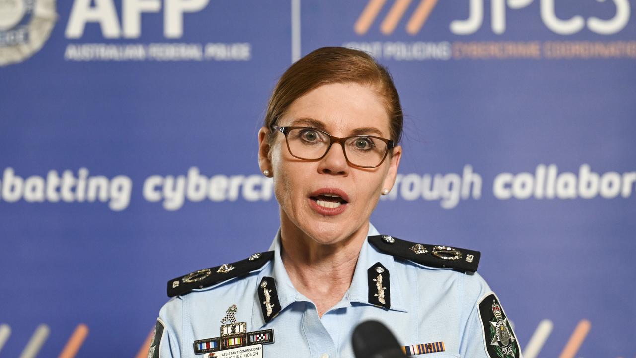 AFP Assistant Commissioner Cyber Command Justine Gough holds a press conference at AFP Headquarters in Canberra over cyber hacks. Picture: NCA NewsWire / Martin Ollman