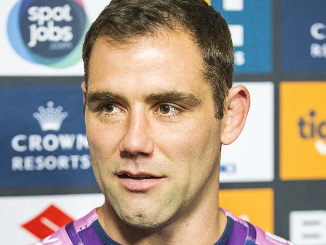 Melbourne Storm captain Cameron Smith. Melbourne Storm captain Cameron Smith sporing nail polish in support of Ovarian Cancer Australia and a special Women in League jersey. Picture: Eugene Hyland