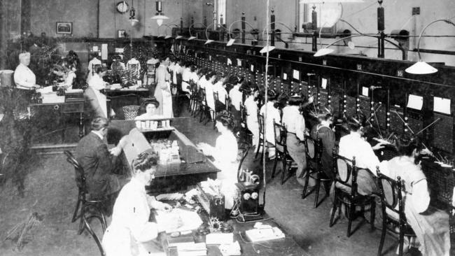 The General Post Office on King William St, where switchboard operators connected calls in the central exchange room, circa late 1800s.