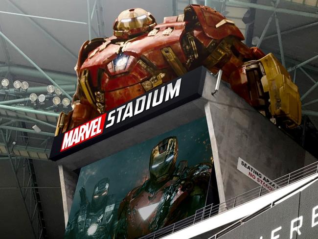 A design of the Iron Man bust Disney wants to tower over the Marvel Stadium scoreboard.